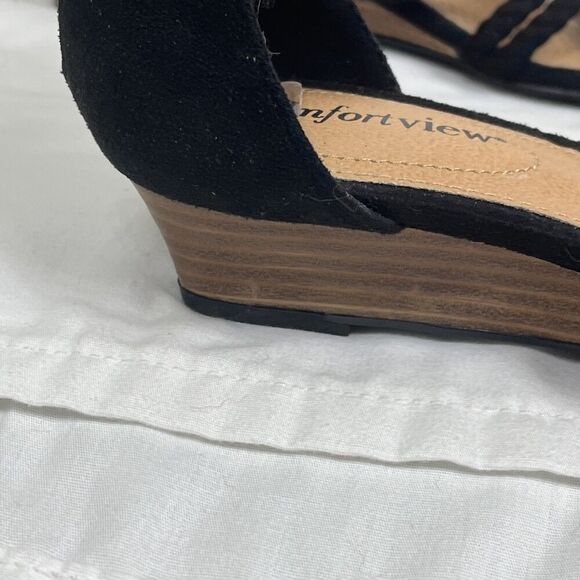 Comfortview Velda Women's Wedge Sandal Ankle Strap Black Size 8WW - Picture 4 of 8